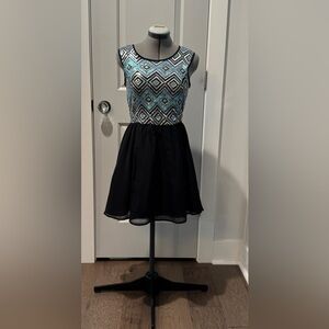 Stylish Black and Sequined Blue Juniors Dress